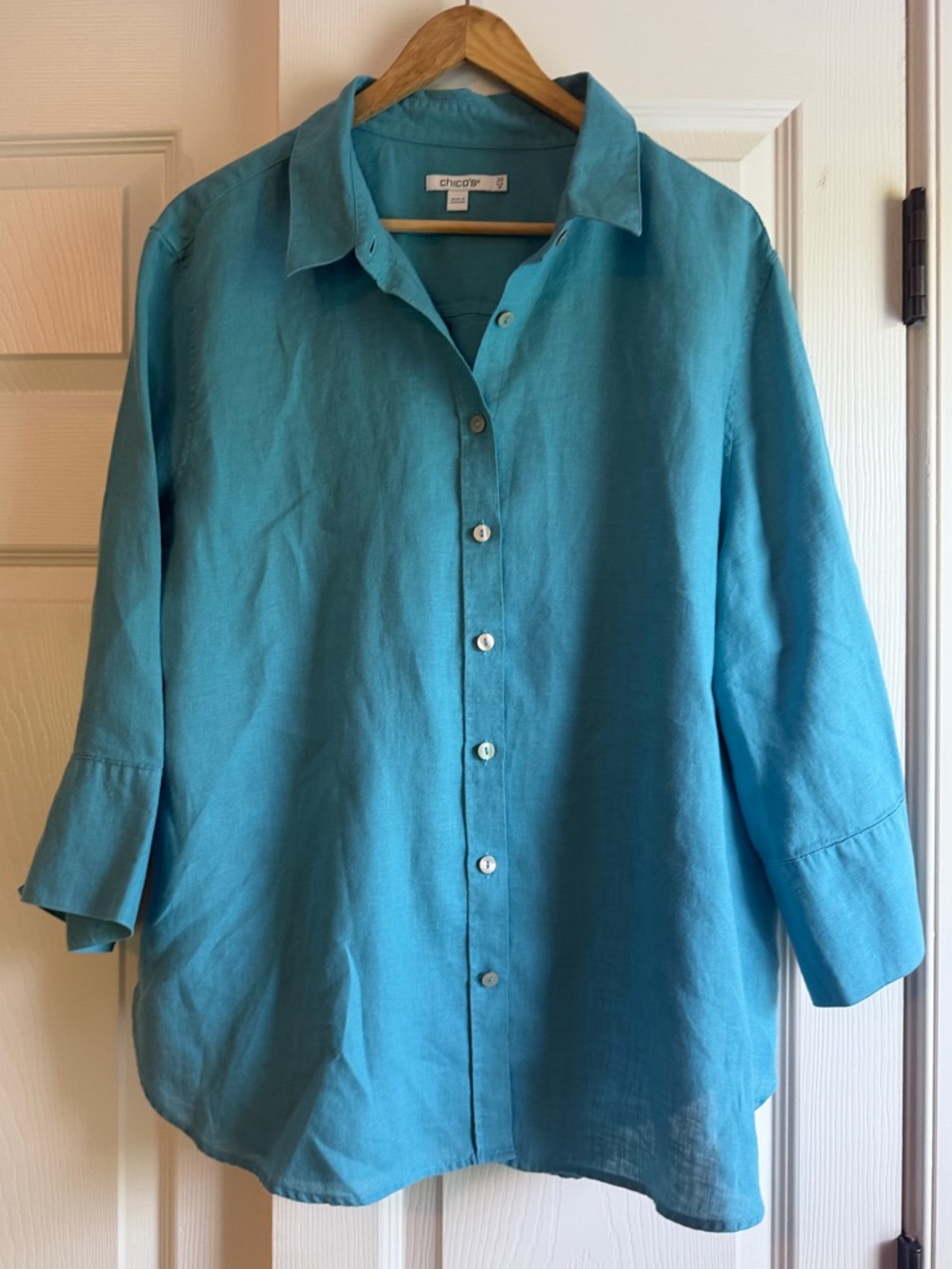 Chico's blue Button-down Linen Shirt